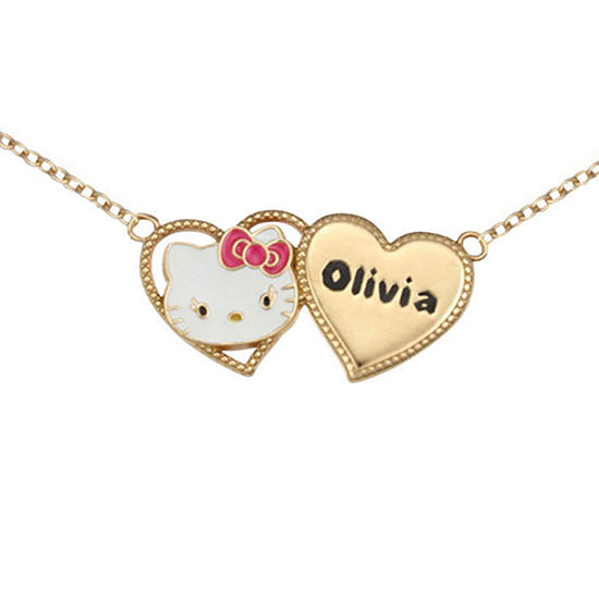 Hello Kitty® Personalized Girls 14K Yellow Gold over Sterling Silver Two Heart Necklace