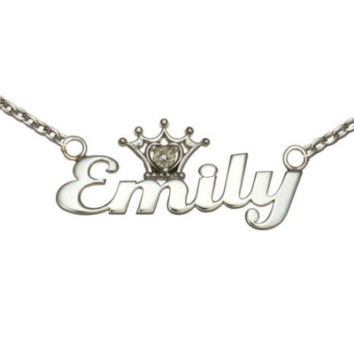 Disney Personalized Girls DiamondAccent Tiara Sterling Silver Name Necklace, Color White