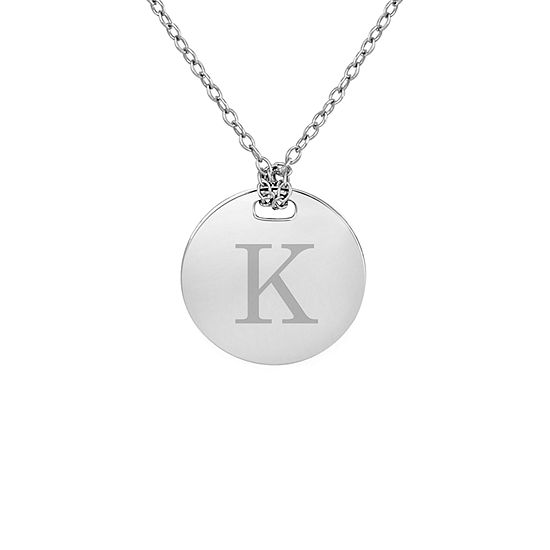Personalized Sterling Silver 16mm Round Initial Pendant Necklace