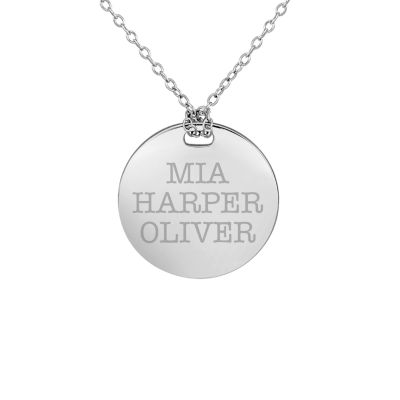 Personalized Sterling Silver 19mm Round Family Name Pendant Necklace