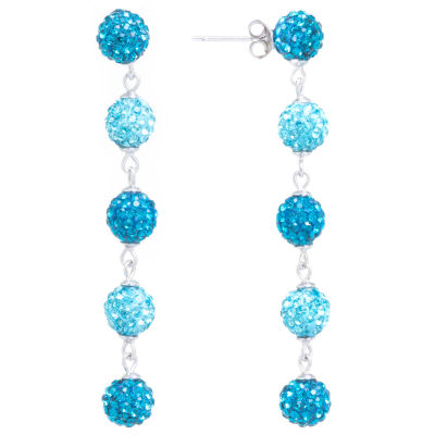 Sparkle Allure Womens Blue Crystal Pure Silver Over Brass Ball Drop Earrings