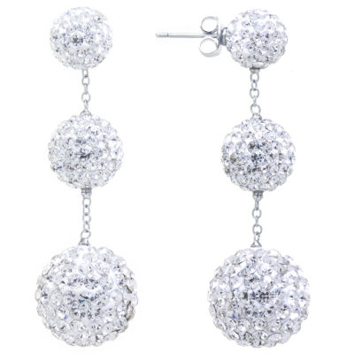 Sparkle Allure Crystal Graduated Pave Ball Silver Plated Drop Earrings ...