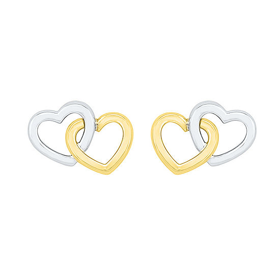 10K Two Tone Gold 8.4mm Heart Stud Earrings