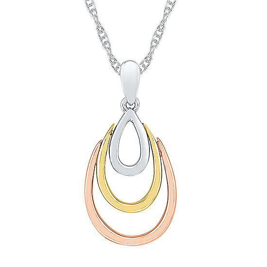 Womens 10K Tri-Color Gold Pear Pendant Necklace