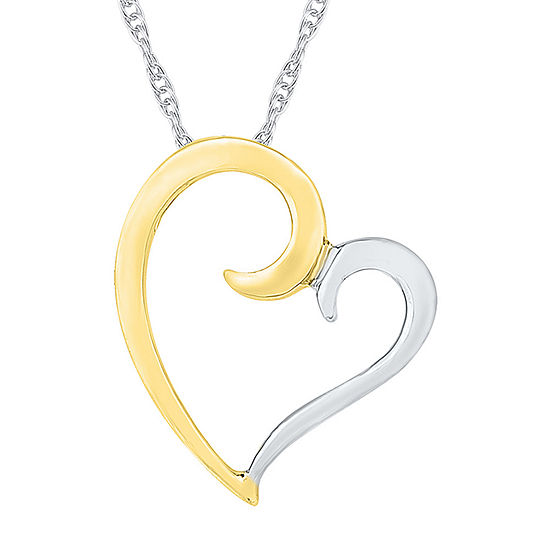 Womens 10K Two Tone Gold Heart Pendant Necklace