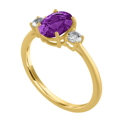 Gemstone 10K Gold 3-Stone Oval Cocktail Ring