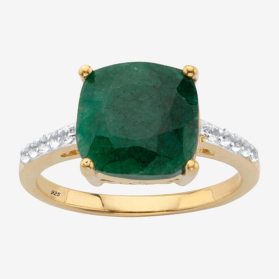 Womens Genuine Green Emerald 14K Gold Over Silver Cocktail Ring
