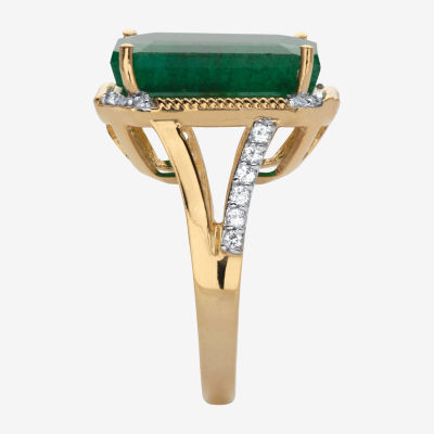 Womens Genuine Green Emerald 14K Gold Over Silver Cocktail Ring