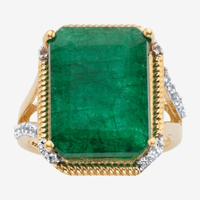 Womens Genuine Green Emerald 14K Gold Over Silver Cocktail Ring