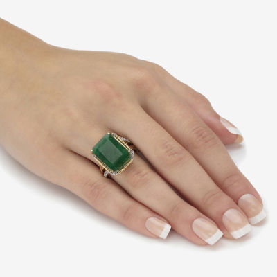 Womens Genuine Green Emerald 14K Gold Over Silver Cocktail Ring