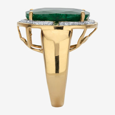 Womens Genuine Green Emerald 14K Gold Over Silver Cocktail Ring