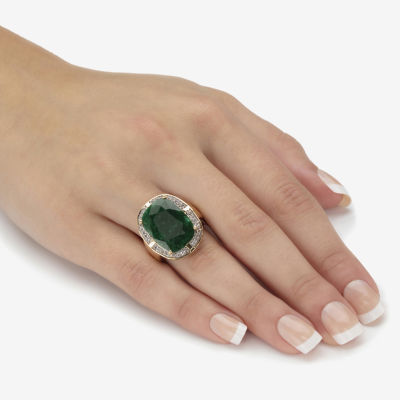 Womens Genuine Green Emerald 14K Gold Over Silver Cocktail Ring