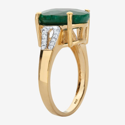 Womens Genuine Green Emerald 14K Gold Over Silver Cocktail Ring