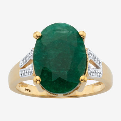 Womens Genuine Green Emerald 14K Gold Over Silver Cocktail Ring