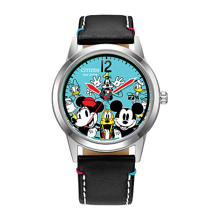 Citizen Disney Mickey and Friends Unisex Adult Black Leather Strap Watch Aw1235-06w, One Size
