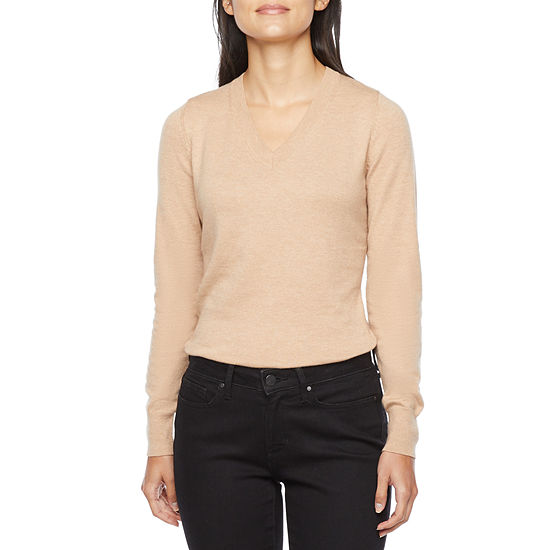Worthington Tall Womens V Neck Long Sleeve Pullover Sweater