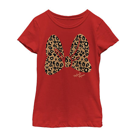 Little & Big Girls Disney Crew Neck Short Sleeve Minnie Mouse Graphic T-Shirt, Large, Red