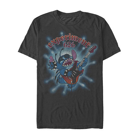 Mens Crew Neck Short Sleeve Classic Fit Lilo & Stitch Graphic T-Shirt, Large, Black