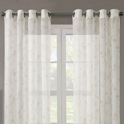 Regal Home Crushed Voile Leaves Print Grommet Top Sheer Single Curtain Panel