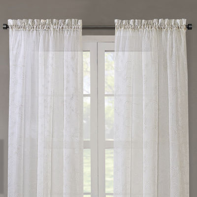 Regal Home Embroidered Voile Rod Pocket Embroidered Sheer Single Curtain Panel