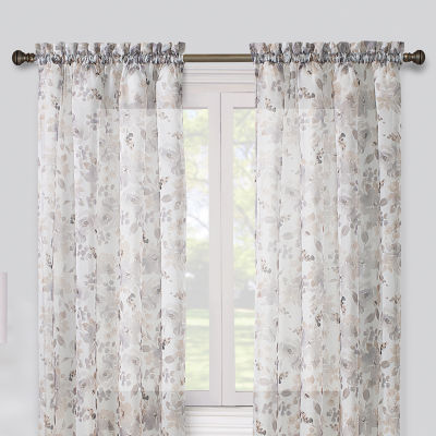 Regal Home Floral Printed Voile Rod Pocket Sheer Single Curtain Panel