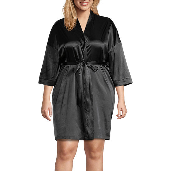 Ambrielle Womens Plus 3/4 Sleeve Short Length Satin Robe