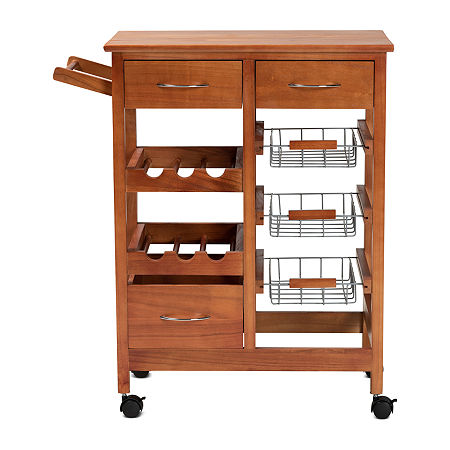 Crayton Wood-Top Kitchen Cart, One Size, Brown