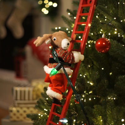Plush Super Climbing Reindeer Animated Christmas Tabletop Decor