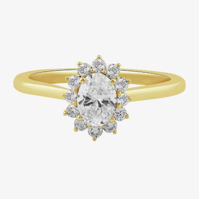 (H-I / Si2) Womens 3/4 CT. T.W. Lab Grown White Diamond 10K Gold Flower Oval Engagement Ring