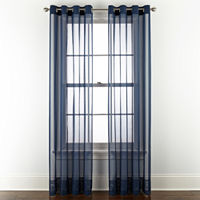 Liz Claiborne Lisette Sheer Grommet Top Single Curtain Panel, One Size, Blue