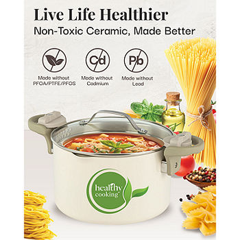 Gotham Steel 5 Quart Stock Multipurpose Pasta Pot with Strainer Lid & Twist  and Lock Handles, Nonstick Ceramic Surface Makes for Effortless Cleanup