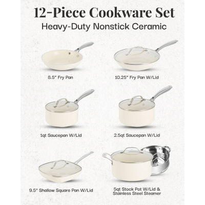 Gotham Steel Ultra Stay Cool Handles 12-pc. Aluminum Dishwasher Safe  Non-Stick Cookware Set, Color: Cream - JCPenney