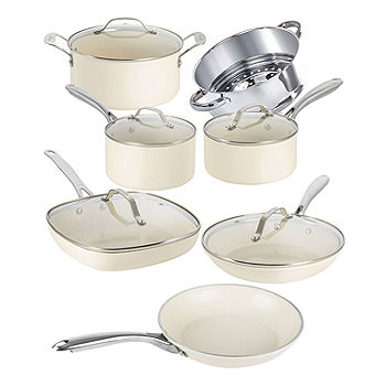 Gotham Steel Ultra Stay Cool Handles 12-pc. Aluminum Dishwasher Safe  Non-Stick Cookware Set, Color: Cream - JCPenney