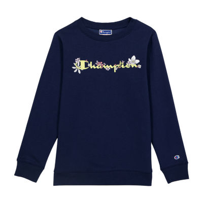 Champion Big Girls Crew Neck Long Sleeve Fleece Sweatshirt