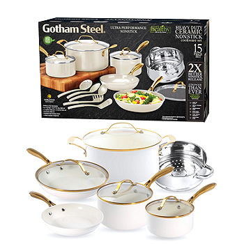Gotham Steel Ultra Utensils 15-pc. Aluminum Dishwasher Safe Non-Stick Cookware  Set, Color: Cream - JCPenney