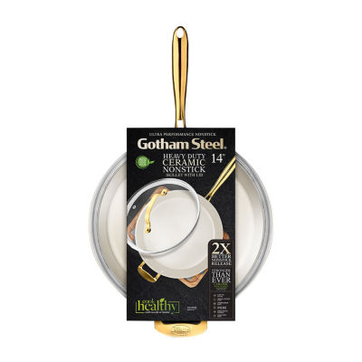 Gotham Steel Ultra 14" Non-Stick Family Pan With Lid And Gold Handles 2-pc. Dishwasher Safe Non-Stick Frying Pan