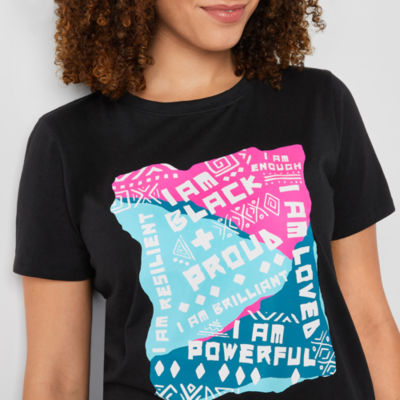Hope & Wonder Black History Month Womens Short Sleeve 'I Am Black & Proud' Graphic T-Shirt