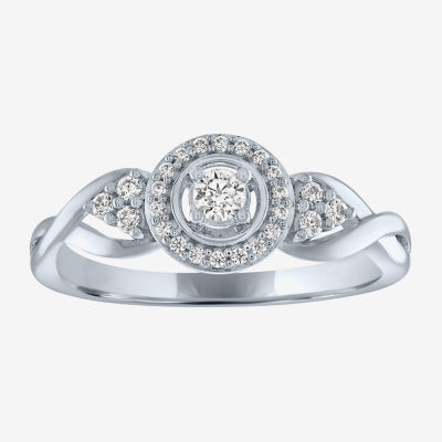 (G-H / Si2-I1) Womens 1/5 CT. Lab Grown White Diamond Sterling Silver Round 3-Stone Halo Promise Ring