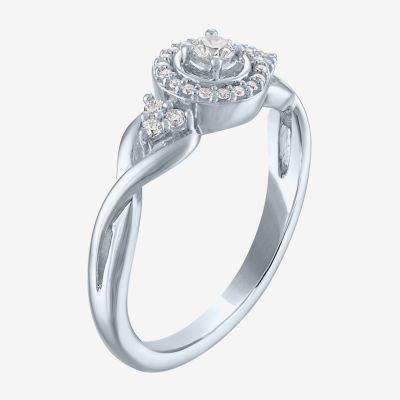 (G-H / Si2-I1) Womens 1/5 CT. Lab Grown White Diamond Sterling Silver Round 3-Stone Halo Promise Ring