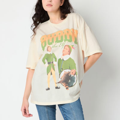 Juniors The Movie Buddy The Elf Oversized Tee Womens Crew Neck Short Sleeve ELF Graphic T-Shirt