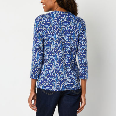 Liz Claiborne Womens V Neck 3/4 Sleeve Blouse