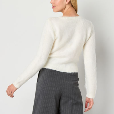 Worthington Womens Crew Neck Long Sleeve Button Cardigan