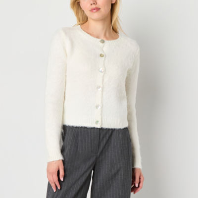 Worthington Womens Crew Neck Long Sleeve Button Cardigan
