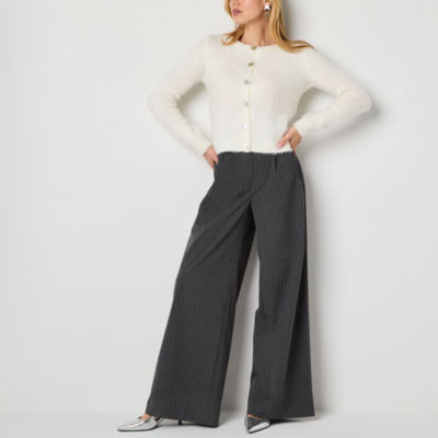 Worthington Womens Crew Neck Long Sleeve Button Cardigan