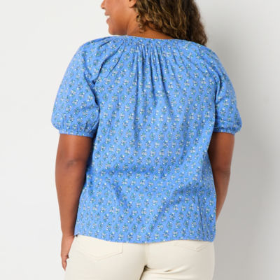 Aemi + Co Side Slit Johnny Collar Short Sleeve Cotton Gauze Blouse