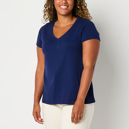 St. John's Bay Womens V Neck Short Sleeve Adaptive Easy-on + Easy-off T-Shirt, Xx-large, Blue