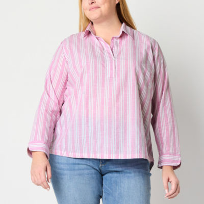 St. John's Bay Plus Womens Long Sleeve Blouse
