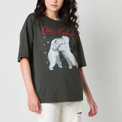 Juniors Coca Cola Bear Oversized Tee Womens Crew Neck Short Sleeve Graphic T-Shirt