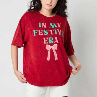 Juniors In My Festive Era Oversized Tee Womens Crew Neck Short Sleeve Graphic T-Shirt