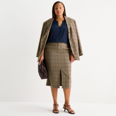 Worthington Plus Womens Plaid Blazer, Long Pencil Skirt